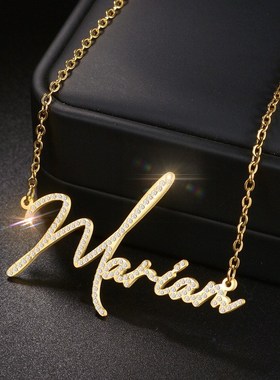 不锈钢镂空镶钻英文字母吊坠项链女DIY小众设计感定 制锁骨链饰品