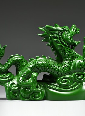 绿色实木雕刻龙摆件十二生肖木头龙客厅电视柜装饰工艺品新居送礼