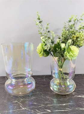 北欧玻璃电镀银色奖杯花瓶家居插花客厅装饰品摆件艺术售楼处饰品