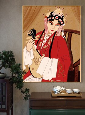 新中式戏曲人物装饰画饭店餐馆川菜馆挂画火锅店京剧脸谱背景壁画