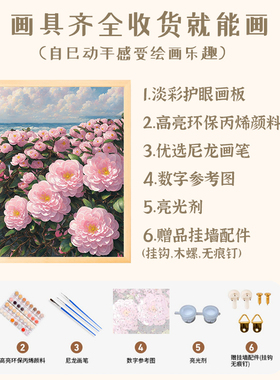 玫瑰物语基础数字油画手绘油彩画丙烯填充减压家居装饰画