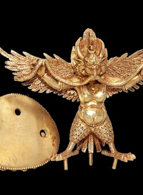 藏密坊 慧宝黄铜大鹏金翅鸟佛堂桌面摆件供品高9cm汽车摆放民族风