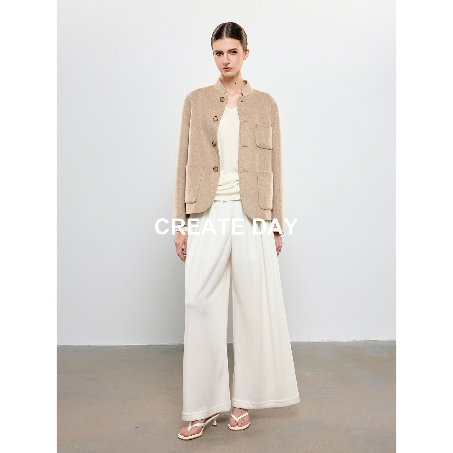 CREATE DAY LP家 20%桑蚕丝新中式夹克女秋冬绵羊毛短款毛呢外套,淘宝优惠券,粉丝福利购,淘宝优惠卷