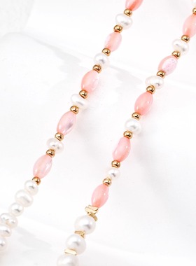 S925银简约清新天然珍珠胭脂粉贝项链