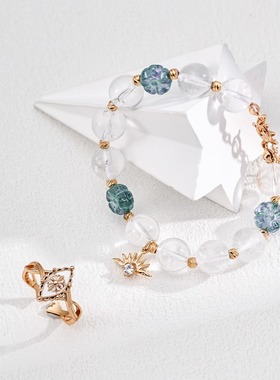 S925银简约时尚锆石花形琉璃水晶珠手链