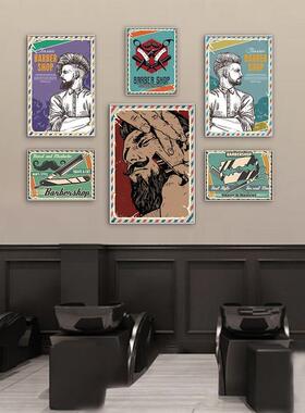 新款barbershop美发店铺海报复古铁皮画背景墙理髲店装饰挂画kt板