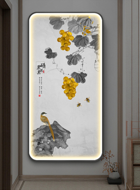 中式轻奢入户玄i关装饰画进门led灯画高级感走廊过道挂画五福临门