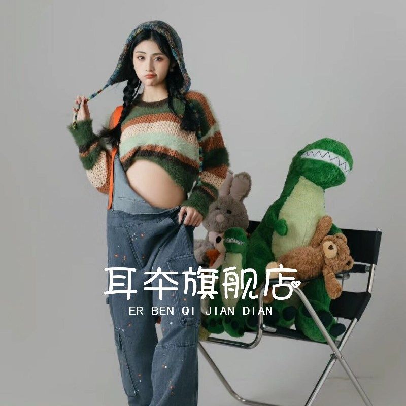 影楼孕妇照服装少女感牛仔背带裤时尚小清新妈咪艺术照写真摄影服,淘宝优惠券,粉丝福利购,淘宝优惠卷