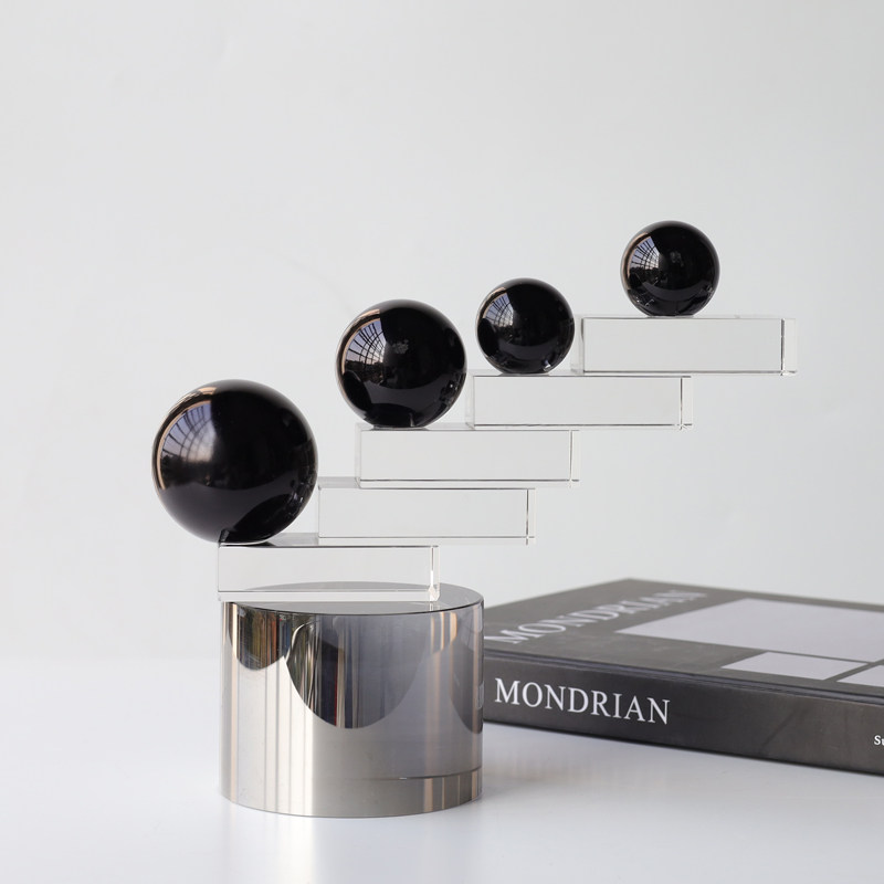 现代简约水晶球阶梯抽象摆件样板房客厅书房玄关茶几桌面软装饰品,淘宝优惠券,粉丝福利购,淘宝优惠卷