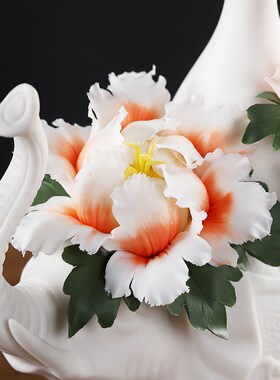 东方泥土 传统陶瓷花摆件 德化白瓷大象家居装饰工艺品/富贵吉祥