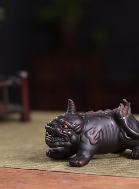 中式紫陶貔貅茶宠可养招财陶瓷家居摆件茶玩茶桌茶台装饰茶具配件