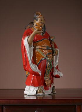 石湾陶瓷公仔大师工艺精品家居酒柜玄关门客厅镇宅装饰品财神摆件
