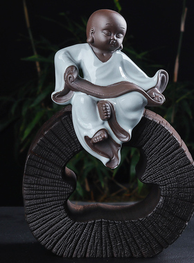 陶瓷禅意大号哥窑官窑禅意人物摆件流水器装饰品花宠茶宠送礼佳品