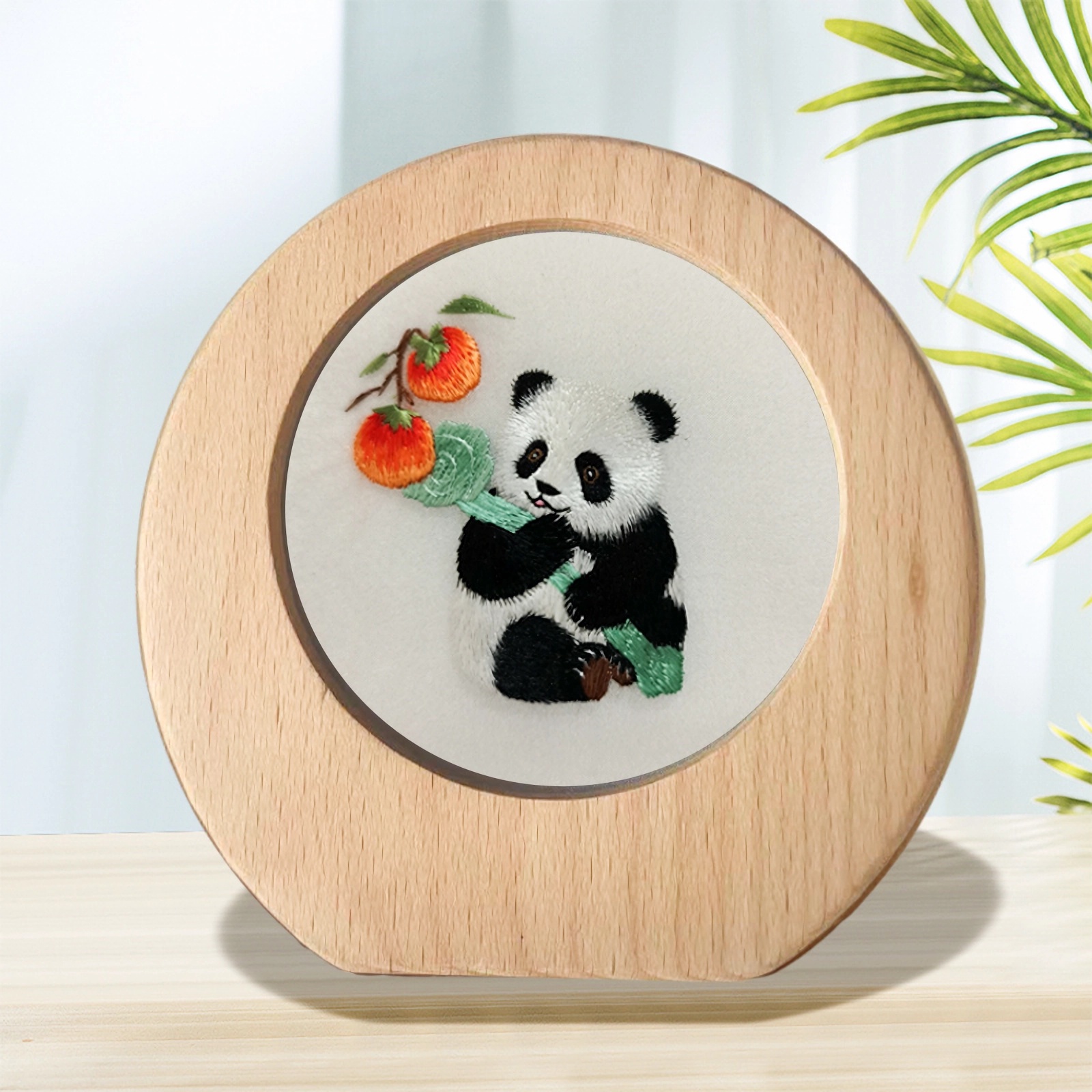 蜀绣熊猫双面绣摆件榉木摆台中国风出国礼品手工刺绣工艺品伴手礼 - 图0