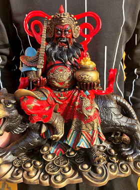 手工彩绘铜武财神赵公明摆件像财神爷骑虎摆设礼品