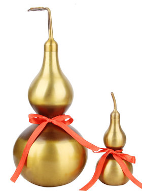 铜有叶螺纹旋转开盖开口葫芦摆件铜叶把葫芦摆件 铜开盖葫芦