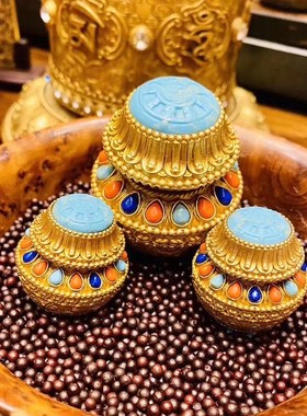 纯铜米盒大小号随身携带gan露米盒 纯铜雕花装藏宝塔藏式收纳宝瓶