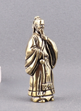 纯黄铜神医华佗复古老物件居家装饰假山造景桌面茶宠工艺品铜摆件