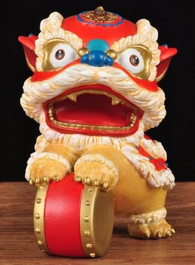 彩铜国潮舞狮一对雄狮献瑞招财醒狮摆件家居客厅酒柜玄关装饰品