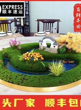 新中式大圆桌转盘中间摆花酒店餐厅装饰品摆设景观盆Z景摆件摆设