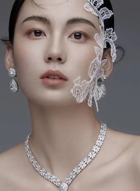 满钻奢华法式重工夸张新娘项链耳环套装大气主婚纱晚礼服宴会配饰