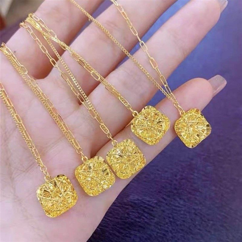 水呗正品金包银方糖镂空锁骨链爆款拉丝爆闪耳钉戒指项链三件套女,淘宝优惠券,粉丝福利购,淘宝优惠卷