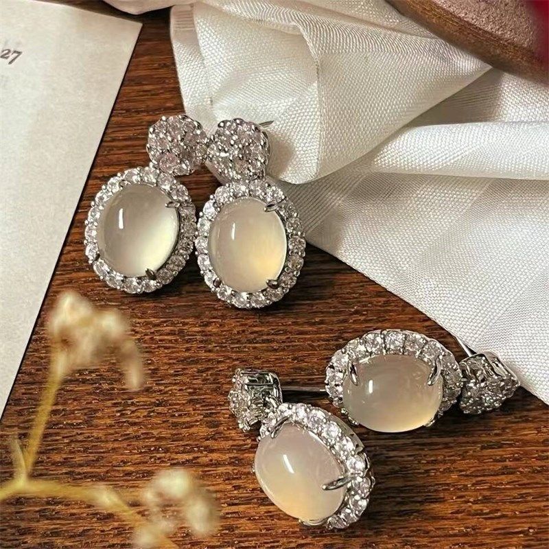 本店定制 新中式国风天然冰种蛋面水沫玉长款椭圆耳环,淘宝优惠券,粉丝福利购,淘宝优惠卷