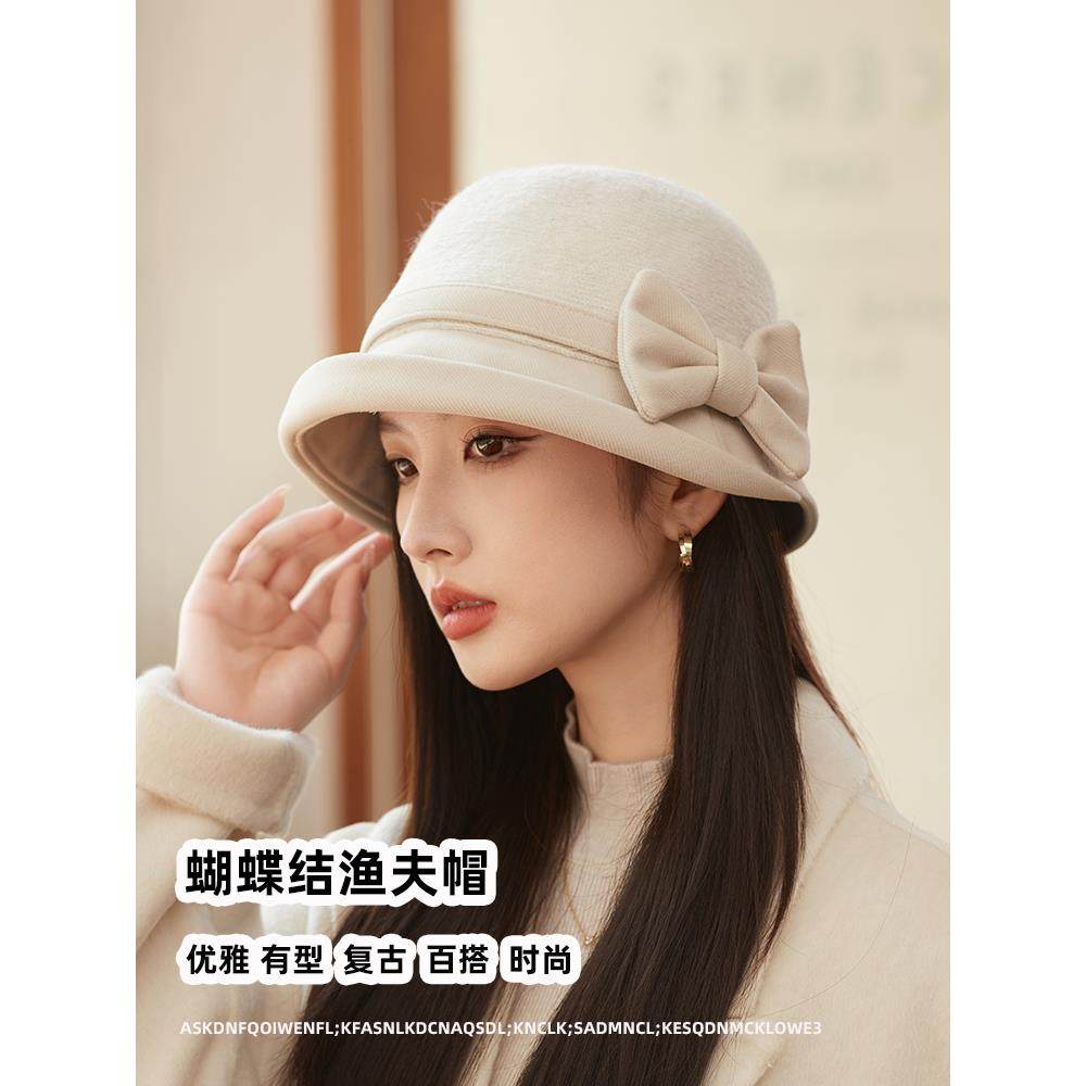 时尚百搭翘檐盆帽女士民国风复古气质百搭时尚渔夫帽子秋冬天保暖,淘宝优惠券,粉丝福利购,淘宝优惠卷