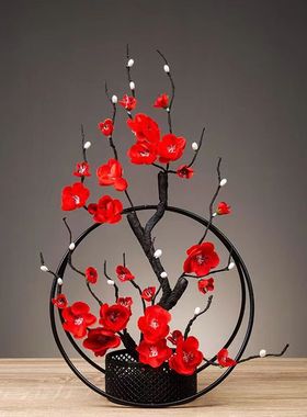 中式房间客厅桌面装饰品电视柜酒柜玄关摆设创意仿真梅花铁艺摆件