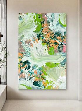 奶油风绿色系涂鸦手绘油画u小众抽象派艺术客厅装饰画玄关丙烯挂