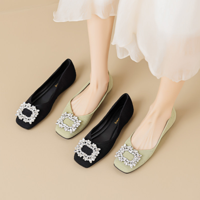 法式水钻平底单鞋女夏2023新款浅口瓢鞋温柔豆豆鞋大码女鞋41一43,淘宝优惠券,粉丝福利购,淘宝优惠卷