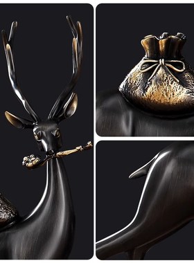 高端档次中式家居装饰工艺品电视柜酒架创意大号招财铜福财鹿摆件