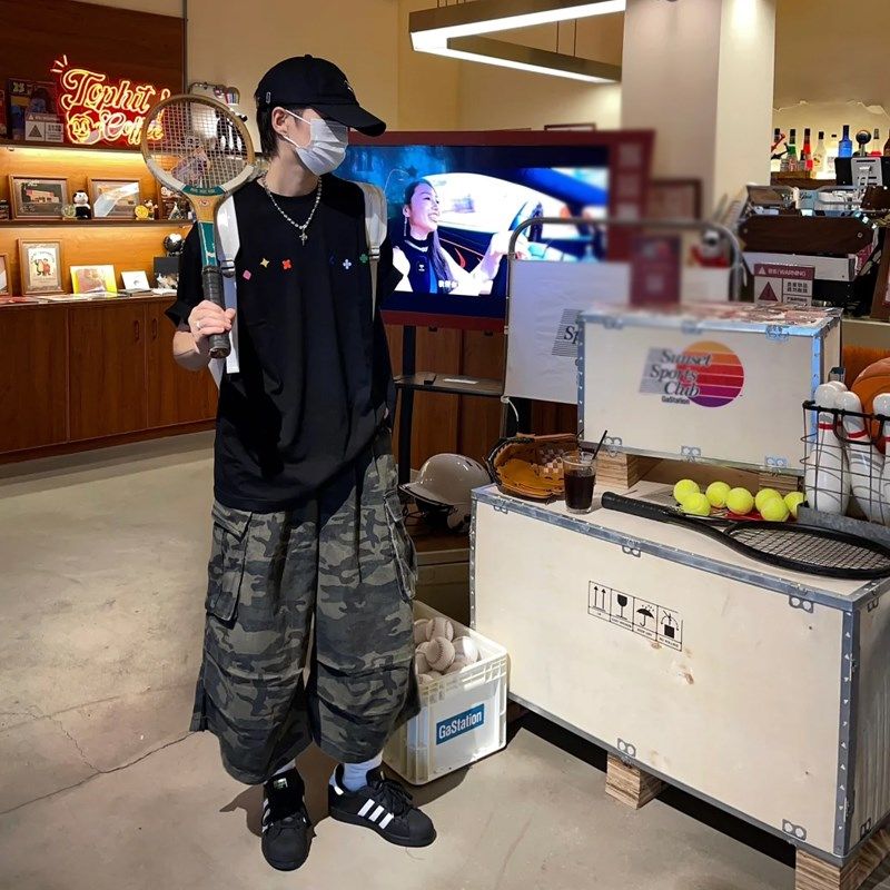 迷彩七分裤男款夏季美式复古街头宽松休闲裤短裤女弯刀型阔腿裤子,淘宝优惠券,粉丝福利购,淘宝优惠卷