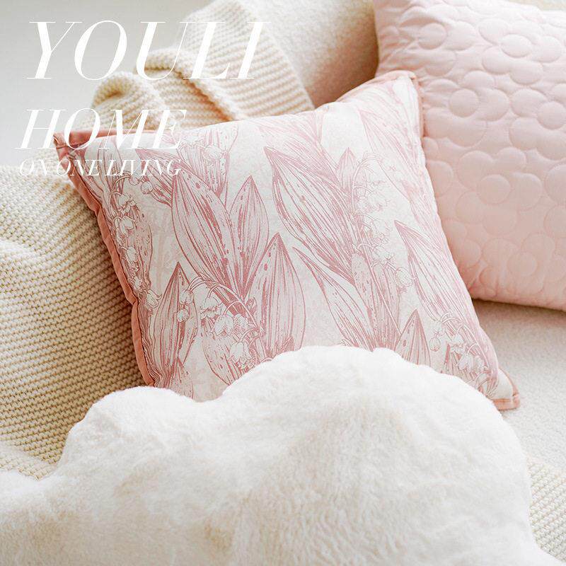 French pink wind chime, high-end, simple cushion, sofa pillow case, living room, cream style backrest, bay window cushion