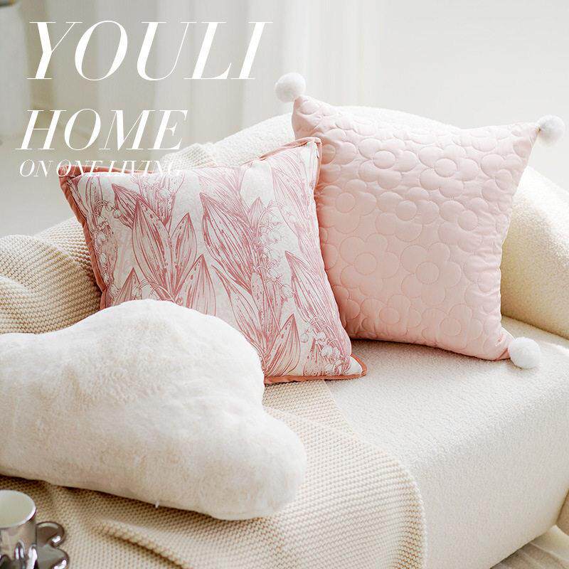 French pink wind chime, high-end, simple cushion, sofa pillow case, living room, cream style backrest, bay window cushion