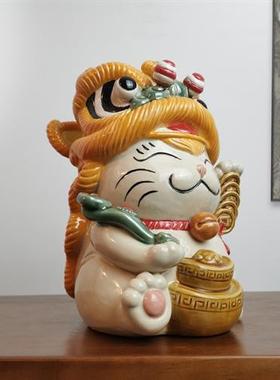 醒狮招财猫可爱创意陶瓷摆件开业舞狮店铺开张收银台迎宾装饰礼品