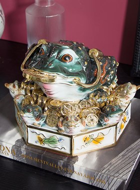 纯手工陶瓷金蟾设计师玄关装饰摆件招财蟾蜍家居高级感艺术品大号