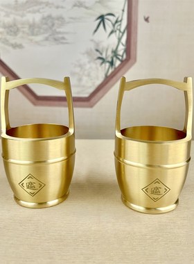 特大号黄铜一桶金摆件纯铜金桶招财水桶家用办公室金扁担乔迁新居