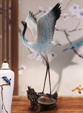 《龟鹤延年》全铜鹤摆件龙龟仙鹤客厅老人祝寿贺礼乔迁新居工艺品