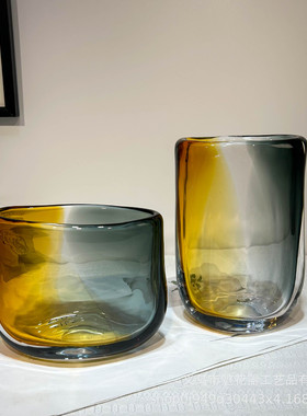 北欧风重工手工琉璃花瓶高级感厚重水培插画器别墅样板间高级摆件