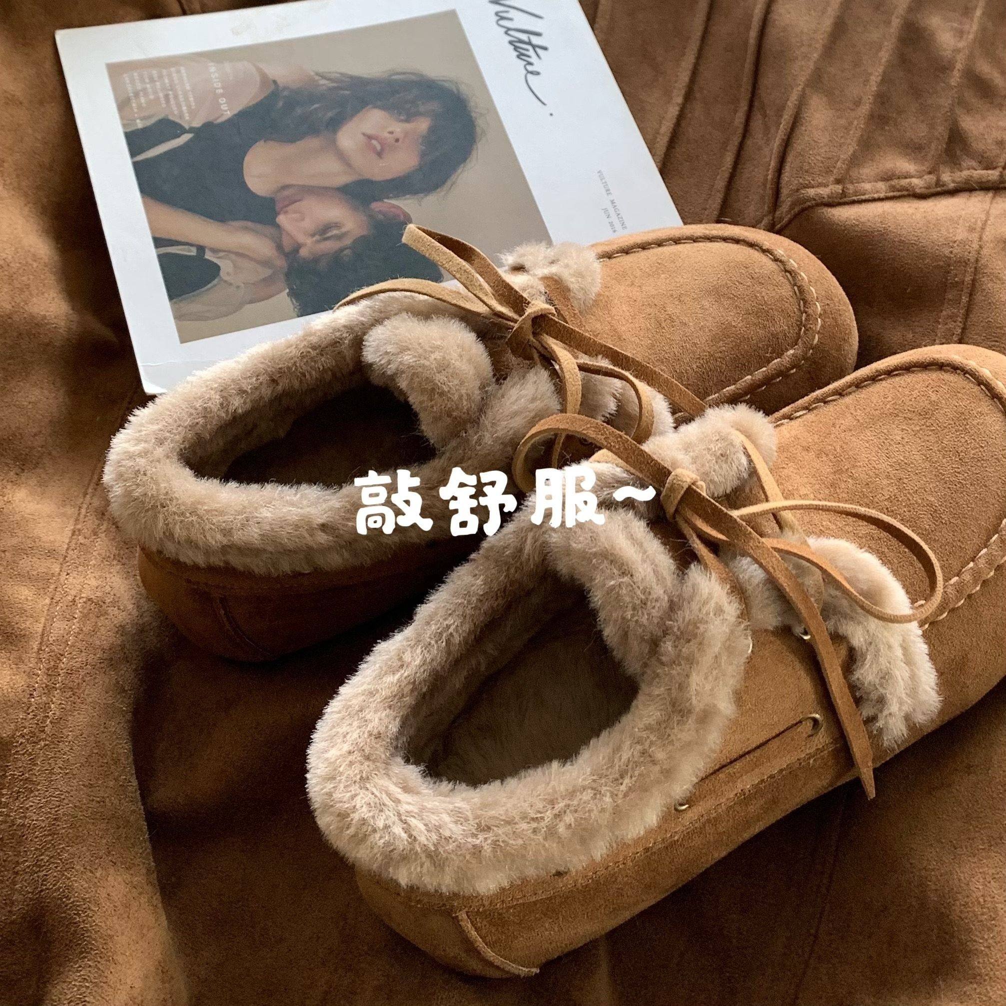 麂皮小调~复古绒面老钱风！INS通勤豆豆鞋美式复古味棉鞋雪地靴女,淘宝优惠券,粉丝福利购,淘宝优惠卷