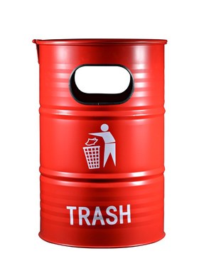 工业风铁艺油桶垃圾桶收纳箱户外大型摆件酒吧景区室外复古装饰品