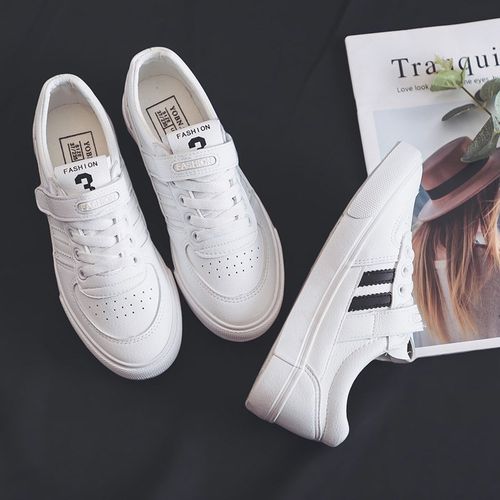 百搭基础小白鞋女2022春季新款韩版港风板鞋子学生平底休闲白鞋女 - 图0