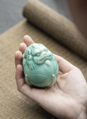 【狮来运转】陶瓷狮子小摆件创意茶桌装饰品茶玩茶宠茶壶盖置把玩