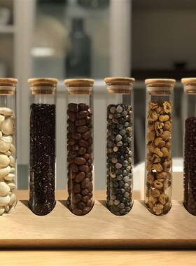 咖啡豆试管展示架 厨房密封罐豆类储存陈列架玻璃瓶创意实木收纳