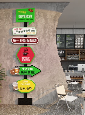 奶茶店墙壁面装饰创意摆件海报背景咖啡玻璃门吸引人贴画网红路牌