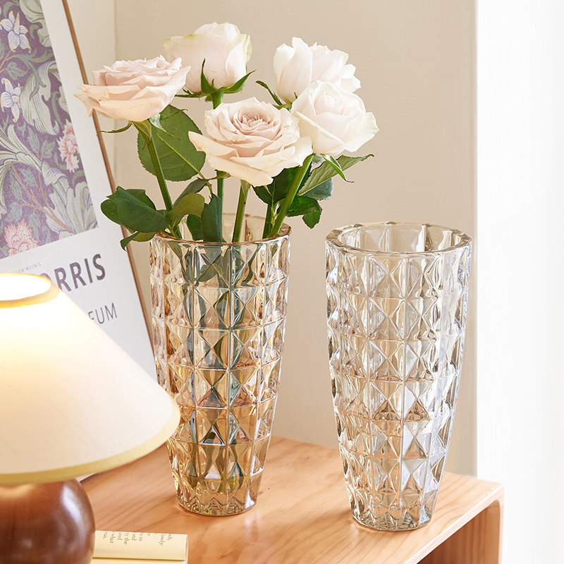 水晶花瓶玻璃透明轻奢高级感客厅插花养玫瑰百合鲜花装饰花器摆件,淘宝优惠券,粉丝福利购,淘宝优惠卷