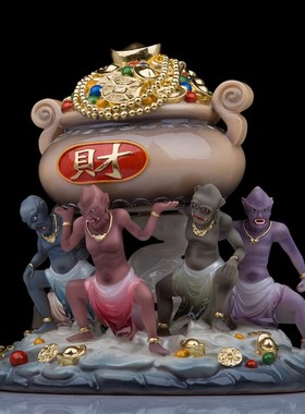 五鬼像汉白玉五路财神五小鬼五灵公手工艺品摆件家居装饰摆件