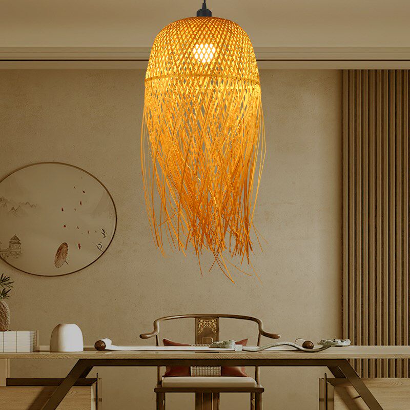 侘寂风吊灯禅意民宿设计师卧室茶室客厅竹编灯罩日式复古竹艺灯具,淘宝优惠券,粉丝福利购,淘宝优惠卷