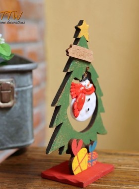 美式卡通木质装饰圣诞节树摆件欢迎老人雪人复古桌面家居装饰品